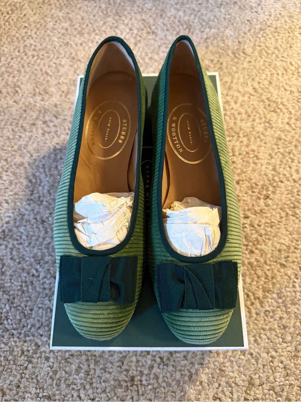 Stubbs & Wootton Corduroy Sage Opera Flats